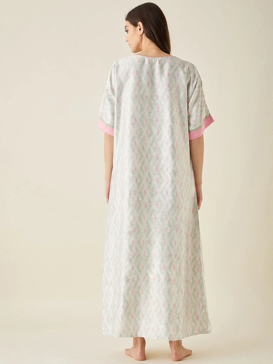 White Floral Printed Satin Night Dress with Eyemask - Image 5