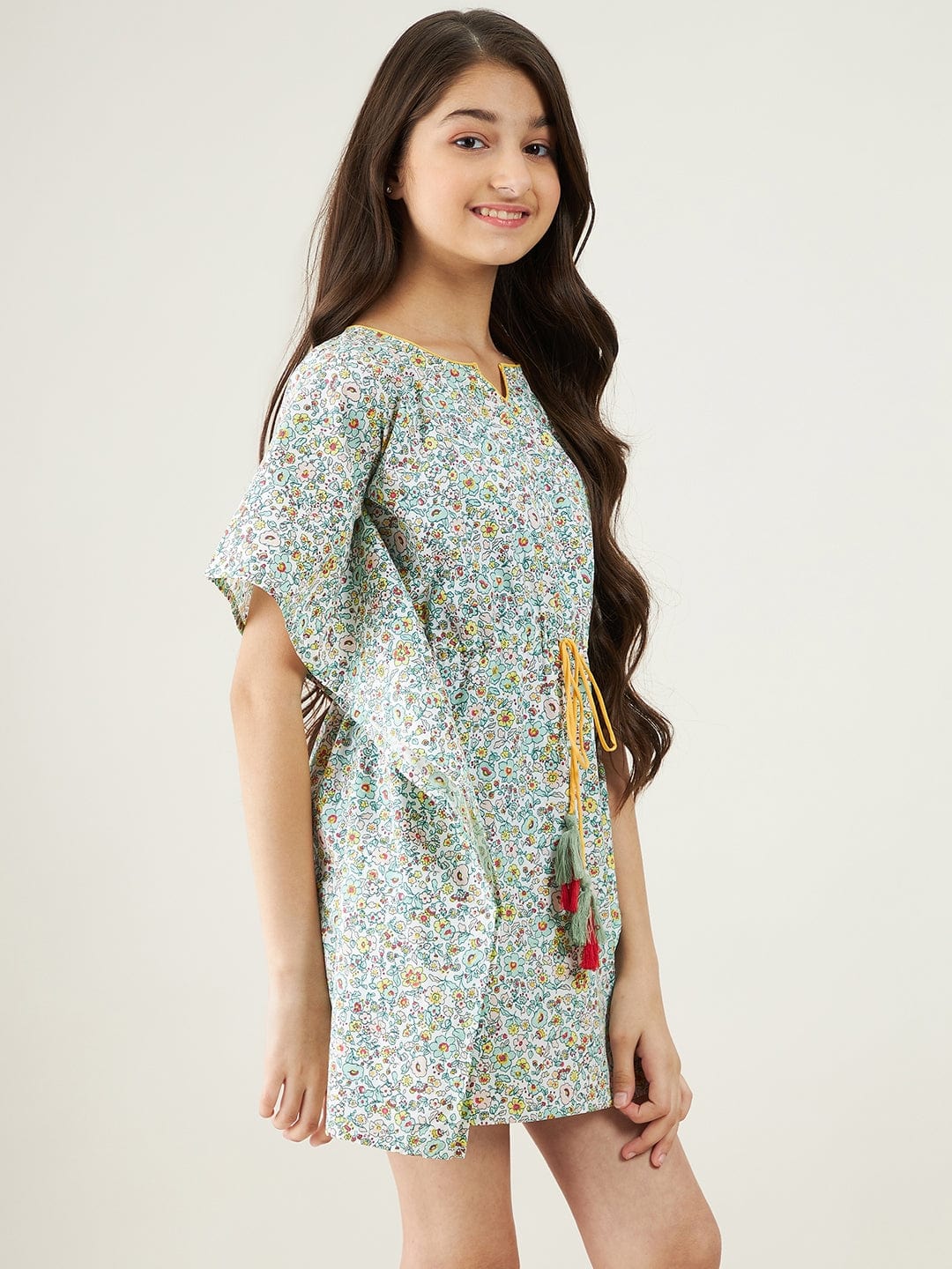 Girls White Flower Power Kaftan Dress - Image 5