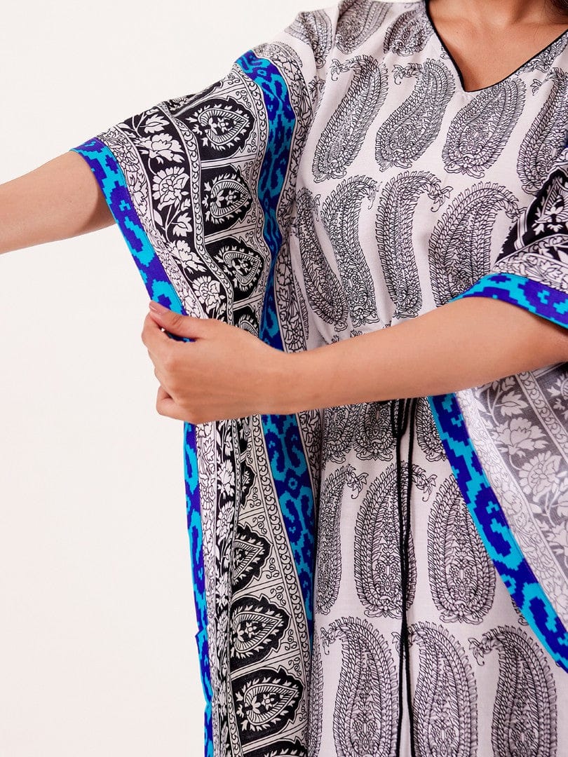 White Paisley Printed Loungewear Kaftan - Image 6