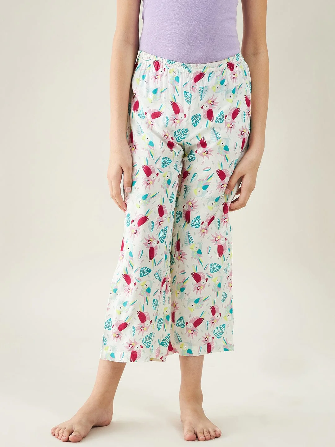 Girls White Parrots Cotton Loungeset - Image 6