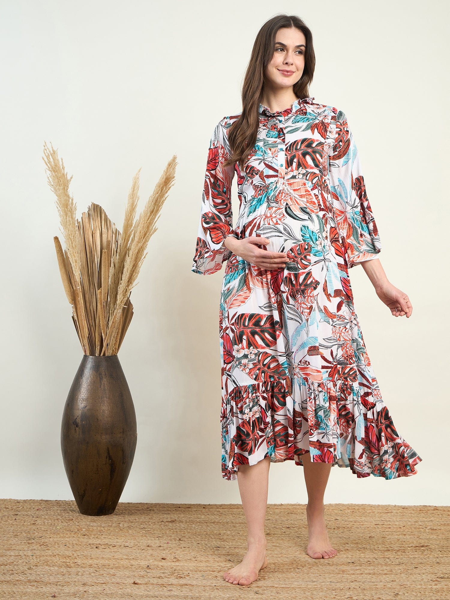 White Tropical Maternity Dress - Image 2