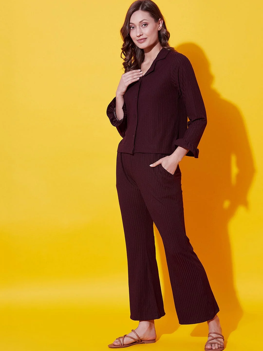 Wine big rib collar co-ord set - Image 2