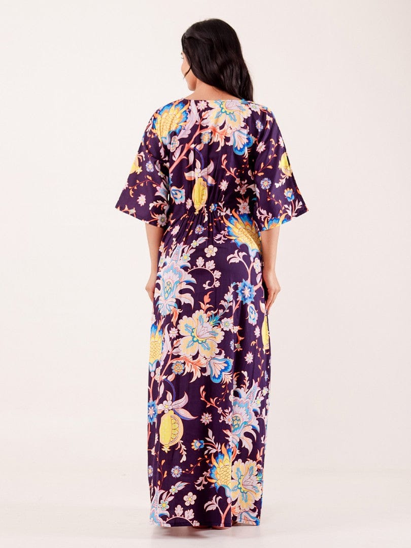 Wine Floral Printed Modal Nightdress - Image 6