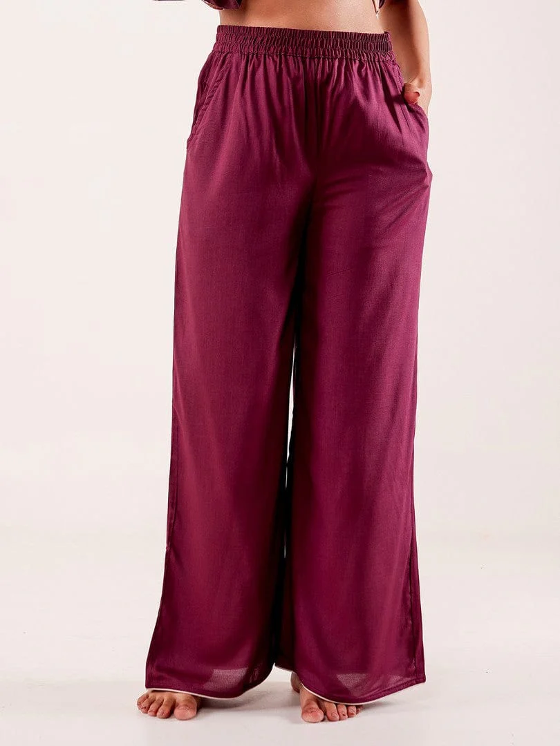 Wine Printed Viscose Rayon Nightwear Pyjama Set - Image 6