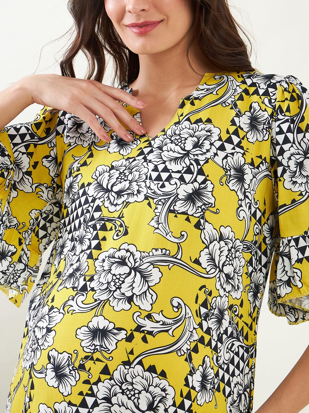 Yellow Abstract Floral Maternity Shift Dress - Image 5