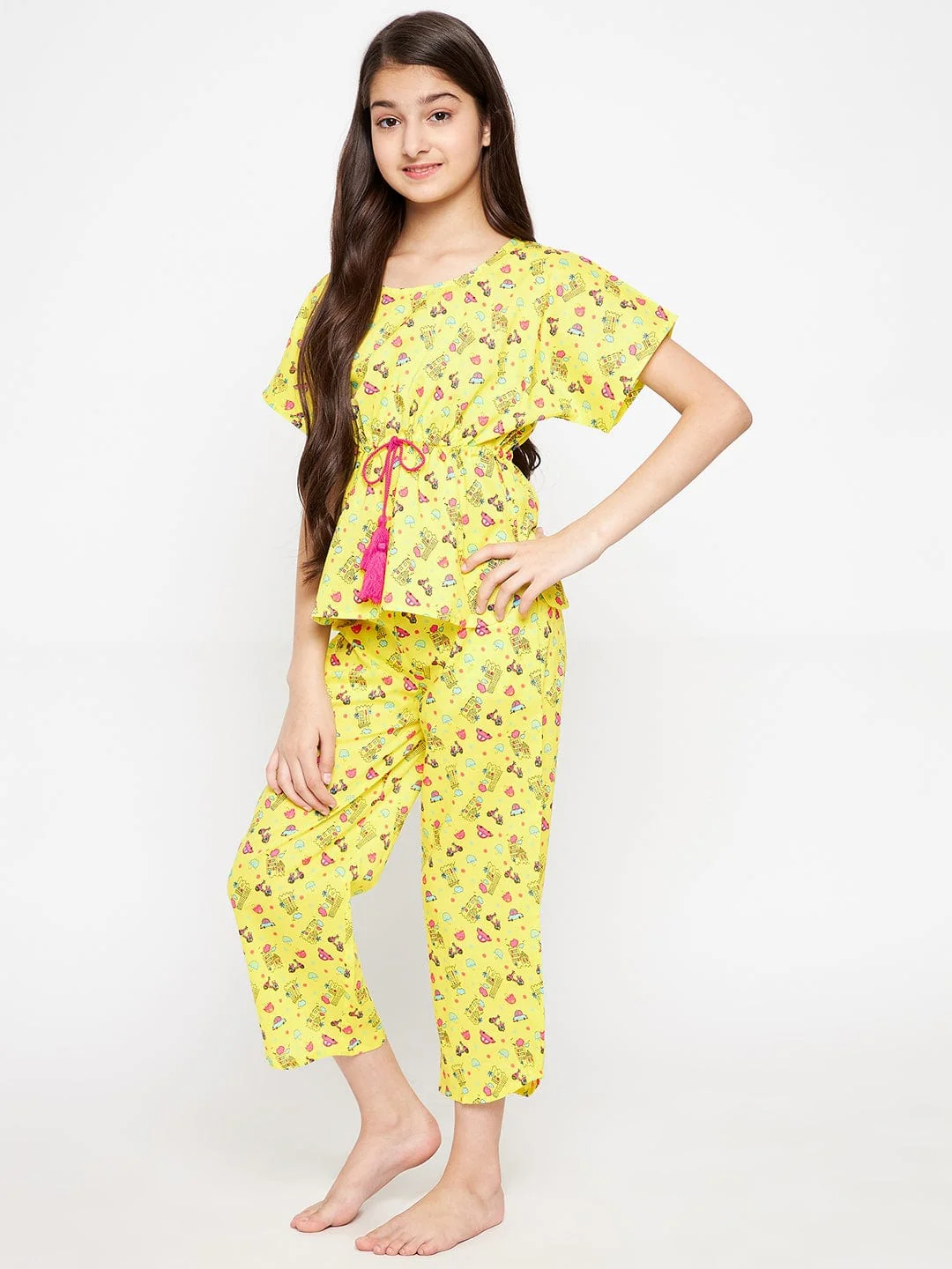 Girls Yellow Scooter Cotton Loungeset - Image 3