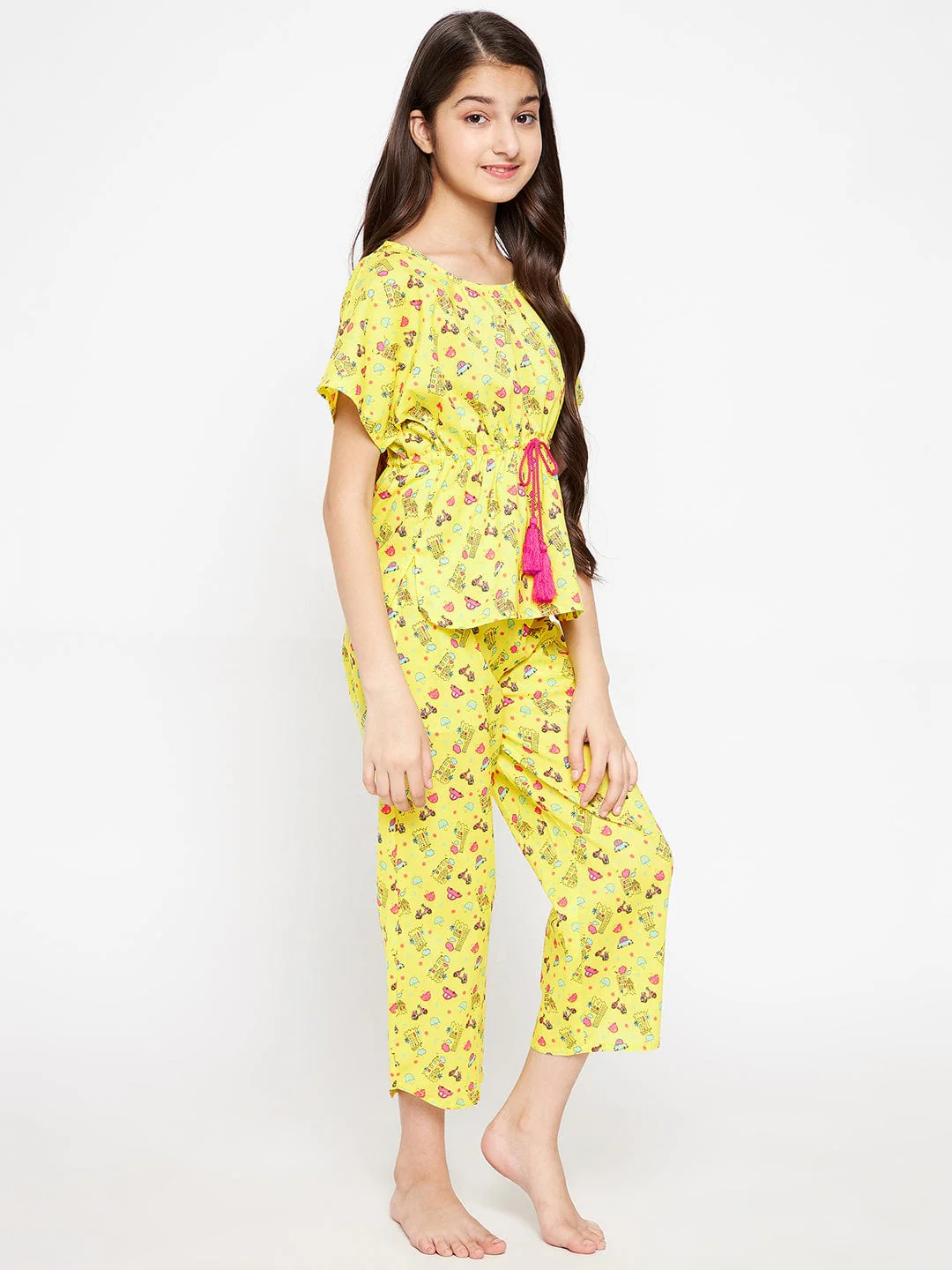 Girls Yellow Scooter Cotton Loungeset - Image 4