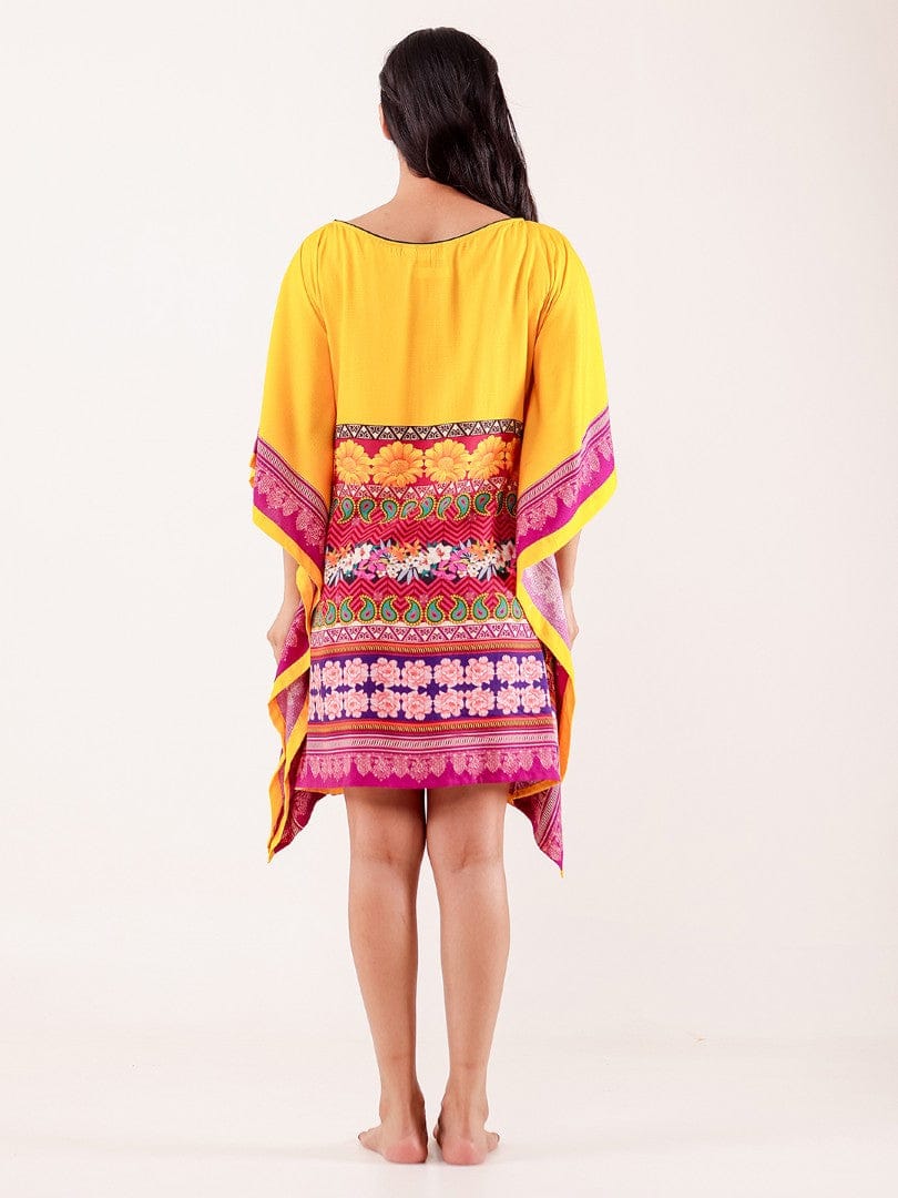 Yellow Ethnic Floral Printed Modal Kaftan - Image 7