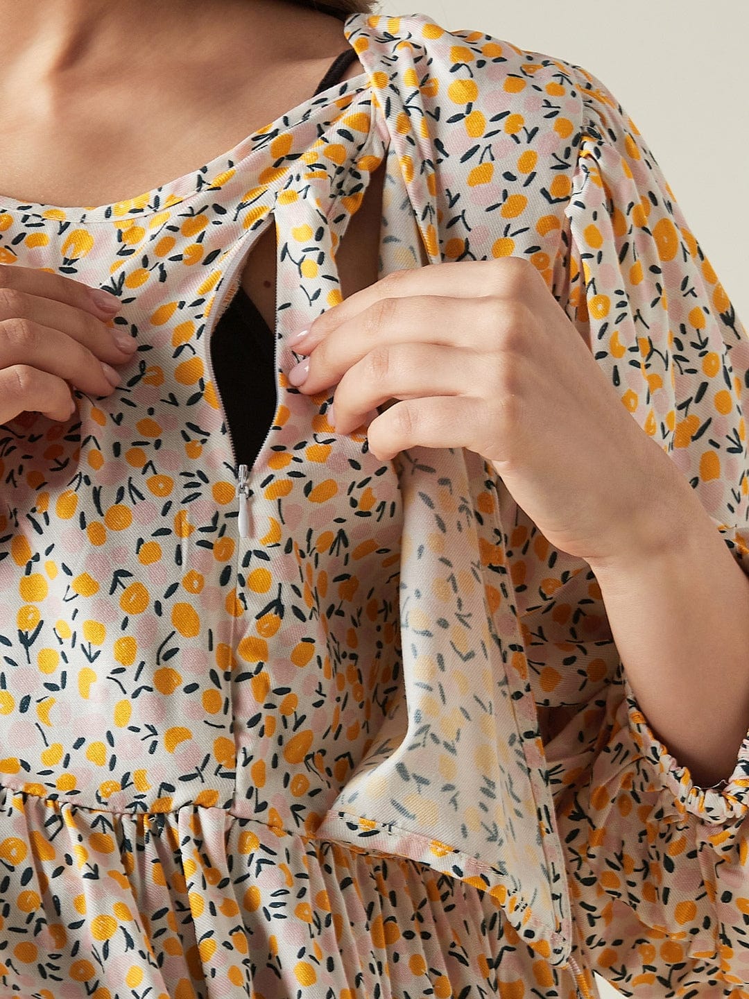 Yellow floral maternity and feeding dress - Image 6