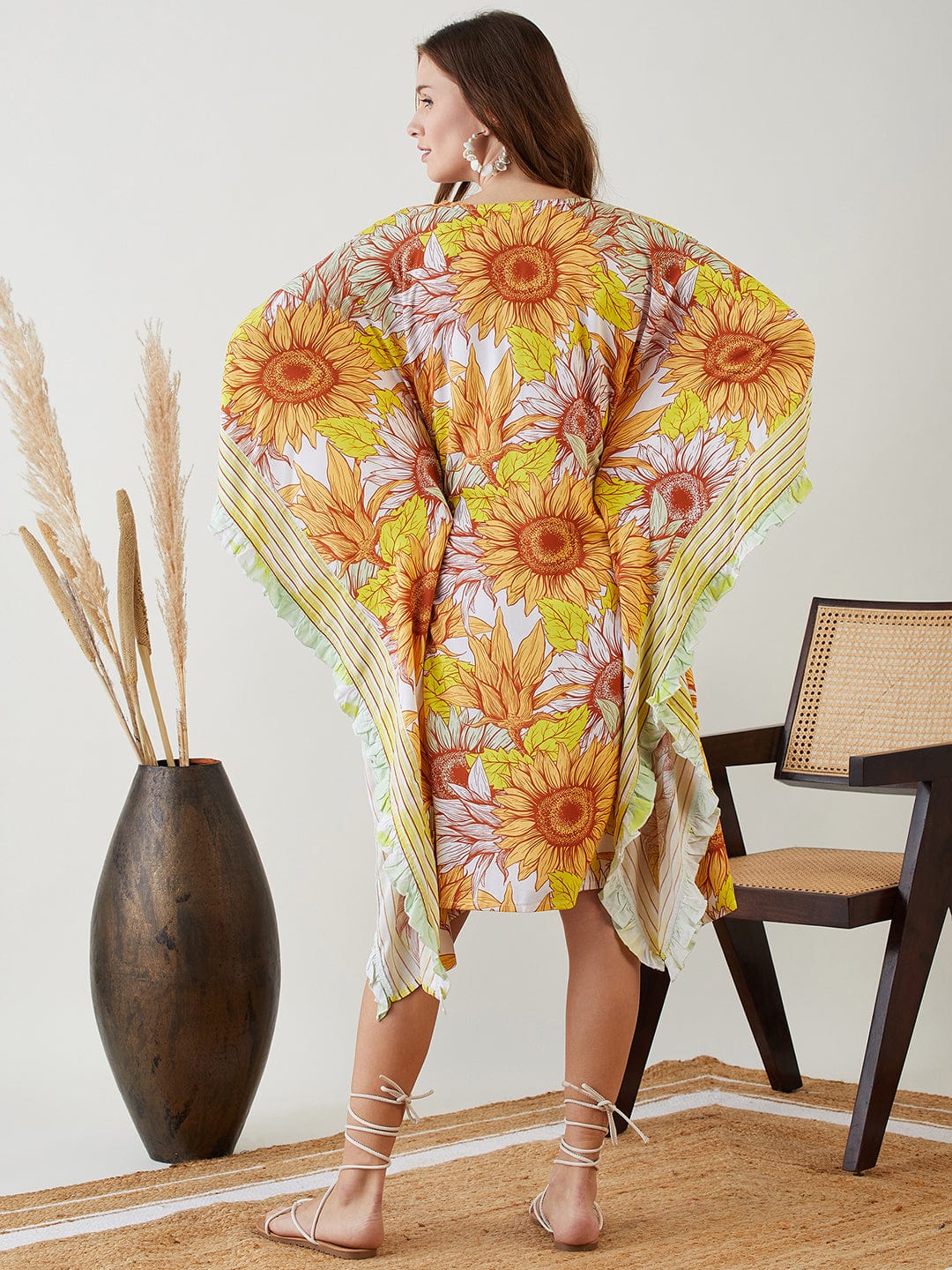 Yellow Sunflower Ruffles Resort Kaftan - Image 5