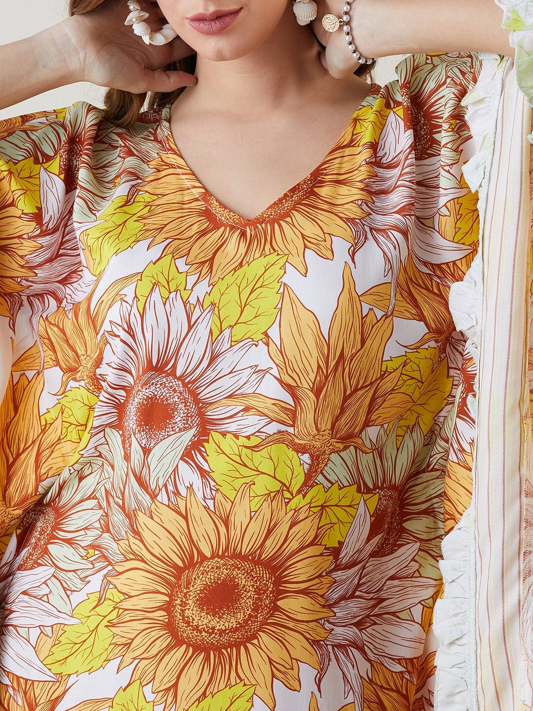 Yellow Sunflower Ruffles Resort Kaftan - Image 6