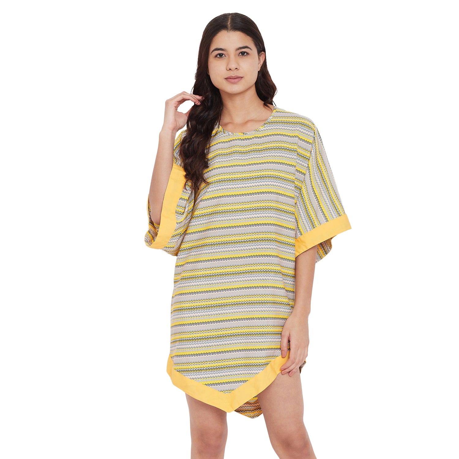 Yellow Zigzag Printed Kaftan Top - (Clearance - Final Sale)
